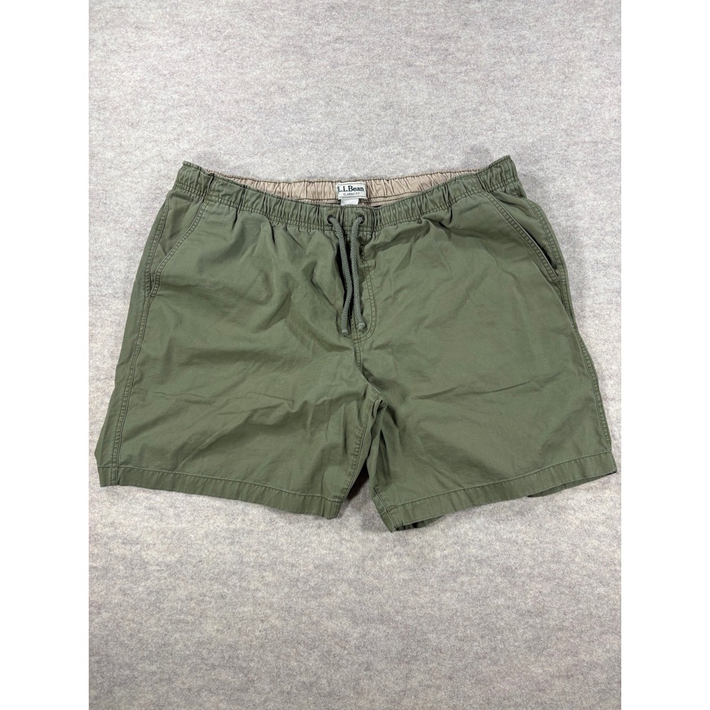 LL Bean Classic Fit Mens XXL Organic Cotton Elastic Waist Shorts Olive Green